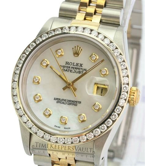 rolex 36mm 2 tones diamonds|rolex diamond dial bezel.